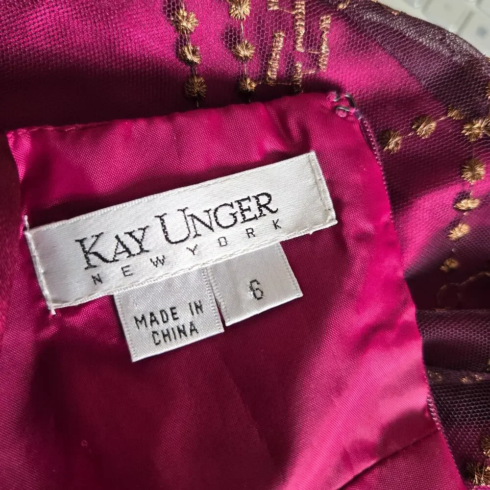 Vintage Y2K Babydoll Party Dress Embroidered Tulle Glam Prom Women Magenta 6 - Picture 10 of 15